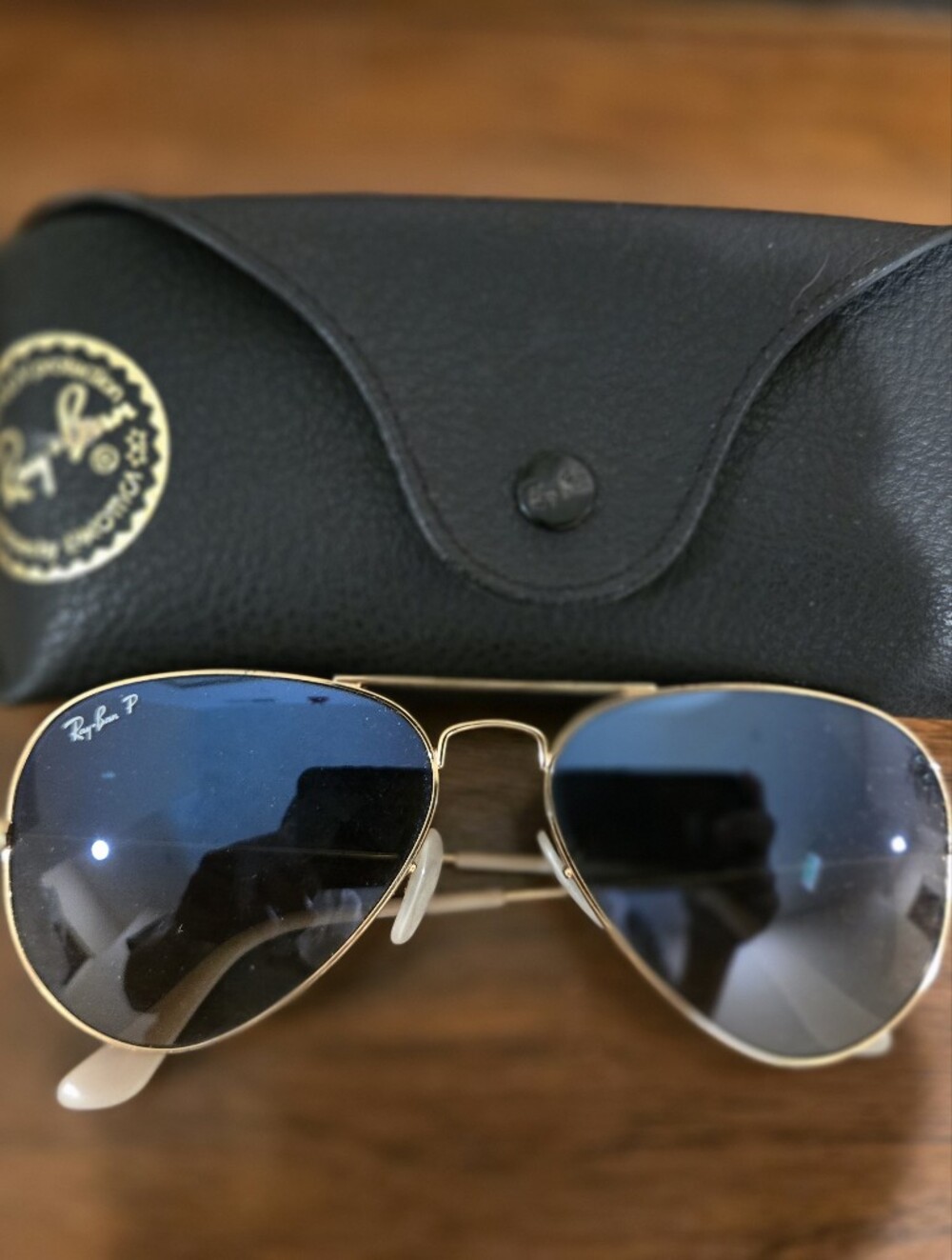 Ray-Ban Gold Frame Sunglasses with Blue Lenses